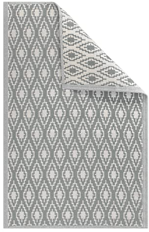 JEMIDI Outdoor Teppich 120x180cm groß - Terrassenteppich Balkonteppich Außenteppich - Balkon Teppich Garten Läufer Gartenteppich - Raute Muster Dunkelgrau