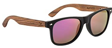 AlpDeer Holz Sonnenbrille Walnuss Damen und Herren UV400 Polarisiert (lila)