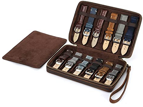Hiram Cinturino Orologio Organizzatore Borsa in Vera Pelle Cinturini Orologio Custodia da Viaggio per 12 Cinturini Orologio Borsa Adatta per la Maggior Parte dei Cinturini Orologio Dimensioni