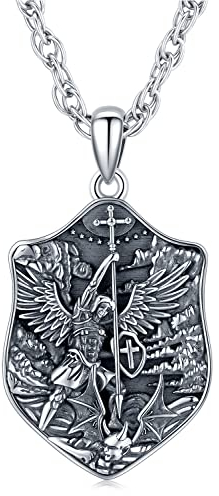 Saint Michael Halskette Sterling Silber 925 Erzengel Michael Anhänger Kette Heiliger Michael Halskette St Michael Anhänger Kette Religiöser Amulett Schmuck für Herren Damen