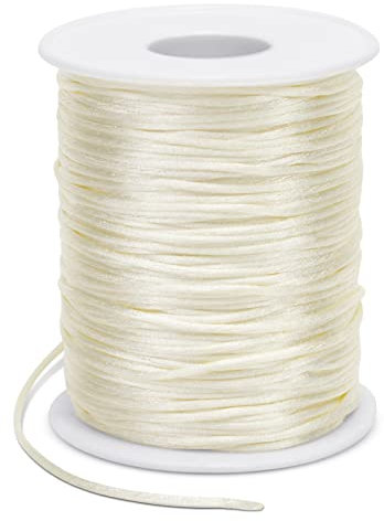 LEREATI Fil Nylon pour Bracelet 1.5mm x 100m Cordon Satin de Soie Cordon Bracelet Coulissant, Fil pour Tisser des Colliers, Bracelet, Perle, Bijoux, Macramé, Artisanat DIY (Blanc Cassé)