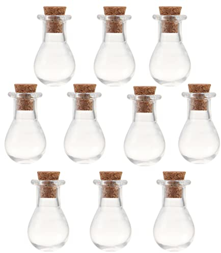 SKYPRO 10Pcs Mini Glass Bottles with Cork Lids, Water Droplets Shape Tiny Glass Jars, Wishing Bottles, Small DIY Decorative Craft Vials for DIY Crafts Party Weddings Decoration Storage Accessories