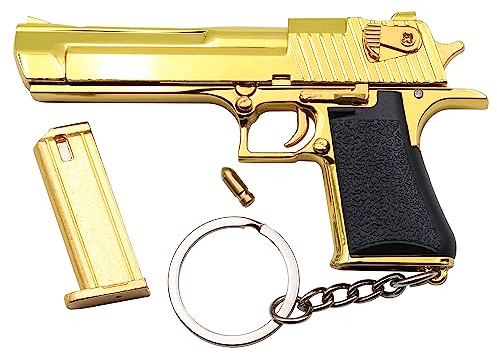 Desert Eagle Mini Kunststoff Schlüsselanhänger Taktische Waffe Schlüsselanhänger Form Schlüsselanhänger mit beweglichen Teilen Realistische Waffe Modell Männer Anhänger Sammlung Fan Geschenk (Golden)