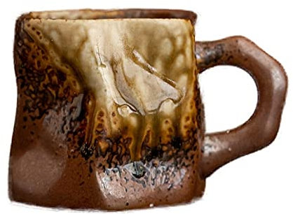 YlobdolY 300ml Keramik-Kaffeebecher mit Henkel, handgemachte Neuheit Heteromorphe Vintage-Teebecher Latte Tassen Tassen für Büro und Haus, einzigartiges Geschenk für Männer Frauen,Gold
