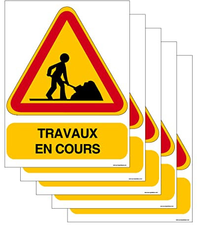 AUA SIGNALETIQUE -Lot de 5 Panneaux De Chantier AKILUX 5mm - AK14 - Travaux en Cours - 600x800 mm