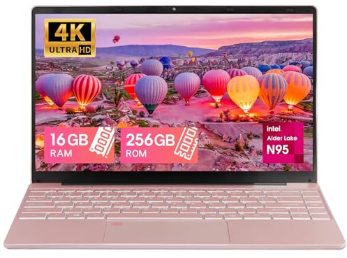 UDKED 14 inch 2.5K Laptop RAM 16G 256G SSD N95 (up to 3.4GHz) Notebook PC Colorful Backlit KB Ultrabook 2560×1440 IPS FHD Computer Laptop USB3.0 x2,WIFI Rose Gold
