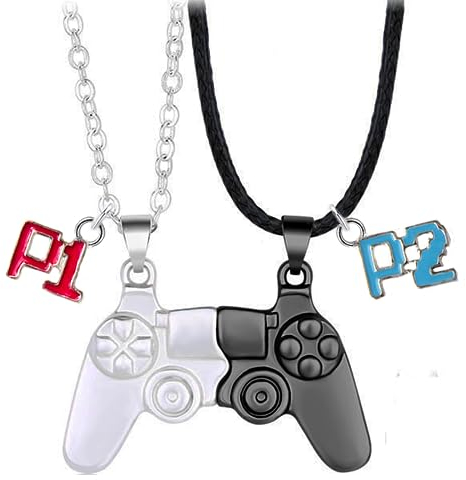 Bixorp Gamer Freundschaftskette für 2 - Magnetische BFF Kette - Controller Anhänger mit P1 & P2 - Geschenk für Gamer Best Friends