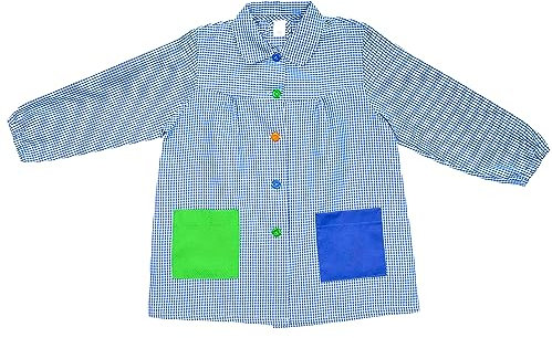 H HANSEL HOME Bastelschürze mit Knopf für Kinder 7-8 Jahre in der Schule, Schürze Wird zum Essen, Malen und Basteln verwendet, Malschürze Kinder elastische Bündchen - Blau