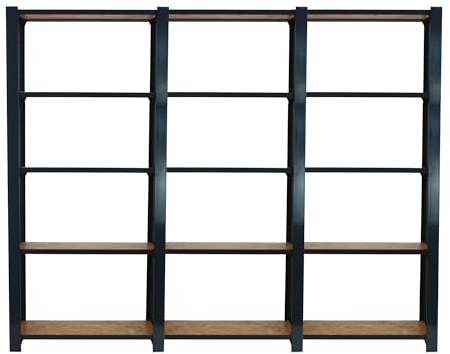 Simon Rack Officlick Bücherregal, 3 Module, 2100 x 2400 x 300 mm, 5 Etagen, OSB-Holz, Industriestil, Metall, Anthrazit/Osb