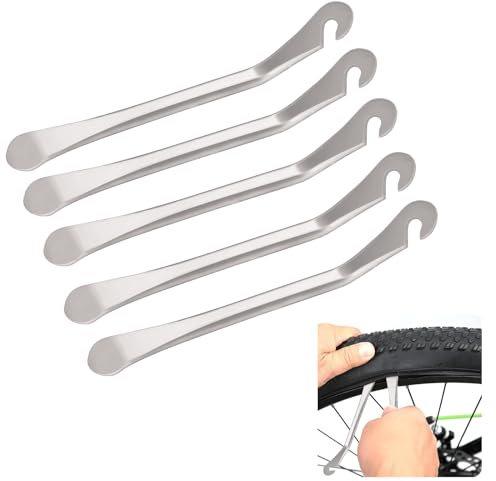 Jeffdad Fahrrad Reifenheber, 5 Stücke Fahrradreifen Reparatur Reifenwechsel Werkzeug Metall Reifenheber Fahrrad Tragbare Reifen Hebel Montagehebel Werkzeug Reifenheber(Silber)