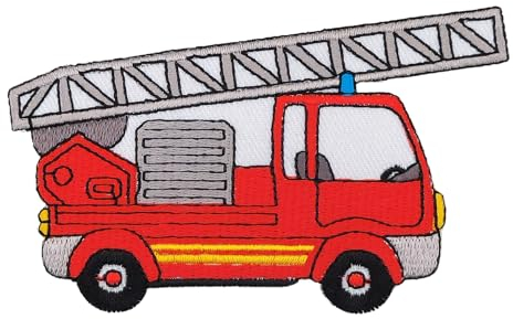 Feuerwehr Auto Leiterwagen Aufnäher zum aufbügeln oder aufnähen Bügelbild Aufbügler für Kleidung gestickter Bügelpatch Applikation Einsatzfahrzeug Patch Größe 10,2 x 6,3 cm