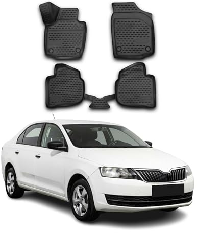 OMAC Gummimatten Fußmatten kompatibel mit Skoda Rapid 2012-2019 TPE Automatten Schwarz 4X