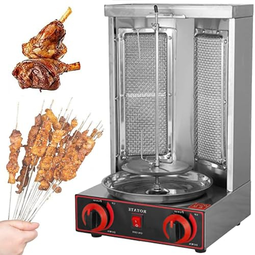 DPQYJPP Kebab eléctrico de 360°, asador vertical eléctrico, kebab Doner Shawarma con quemador, máquina de parrilla giroscópica con interruptor de ajuste de temperatura, utensilios para hornear,