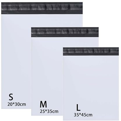 Rshuhx Versandbeutel Plastik Versandtaschen 20cm*30cm/ 25cm*35cm/ 35cm*45cm Versandtüten für Kleidung Kleine Schuhbox Hemd und Pullover Selbstklebend und Blickdicht (3 Tailles Mixed 30pcs Weiß)