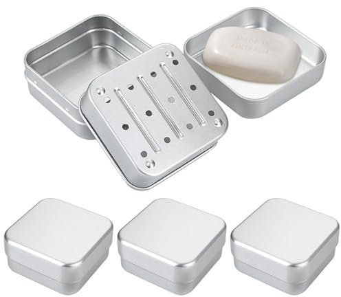 ZTMAKYLH 2 Stücke Seifendose aus Aluminium, Rasierseife Box Herren, Seifendose mit Abtropfgitter,zur Seifenaufbewahrung auf Reisen (Mit Seifenbeutel)