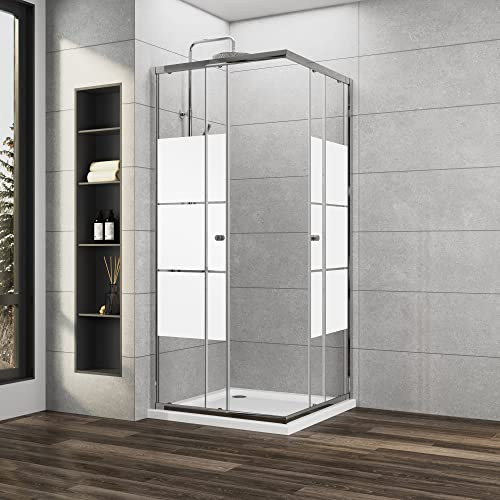 Boromal Duschkabine Milchglas 100x80x185cm Schiebetür Duschkabine Eckeinstieg 6mm ESG Glas Duschabtrennung Duschwand, Montage auf Duschewanne oder Ebenerdig