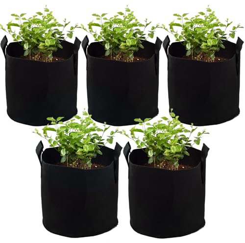 MPEIPILA Sacchi per piante da esterni, piccoli 5 x 19 l, moderni sacchetti per piante in tessuto non tessuto, per peperoncini, pomodori, patate, fiori, vasi in tessuto non tessuto