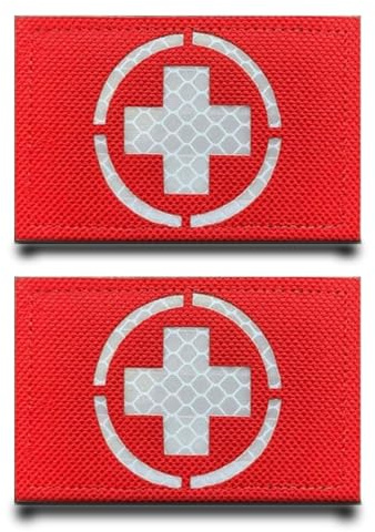 2 Stück Rot Sanitätskreuz IR Reflektierend Flagge Patch Abnehmbare Aufnäher mit Stickereiverschluss Taktisch Militär Patch Applikation für Weste Kleidung Stickereibänder Rucksäcke Jacke Taschen