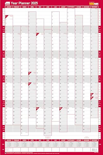 Sasco 2025 Compact Yearly Wall Planner, Paper Mini Whiteboard Poster Style Dry Erase Calendar, Small Wall Planner with Dry Erase Pen & Stickers, Wall Chart, Portrait, Blue, 405x610mm, 2410245