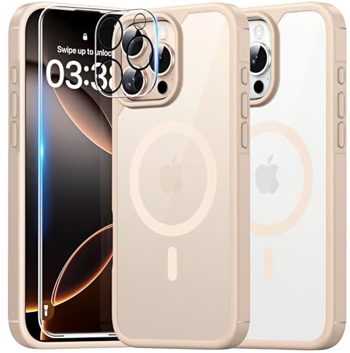 TAURI für iPhone 16 Pro Max Hülle 6,9 mit Panzer Schutz Glas Folie, Kompatibel mit MagSafe, Schutz nach Militärstandard, [Anti-Vergilbung] Stoßfest Magnetisch Handyhülle - Wüstensand