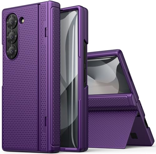 SIXBOX für Samsung Galaxy Z Fold 6 Handyhülle mit Versteckter Stand & Kratzfest Displayschutz & Scharnierschutz, Leichte Dünn Cover für Männer und Frauen, Handy hülle Samsung Z Fold 6, Dunkel Violett