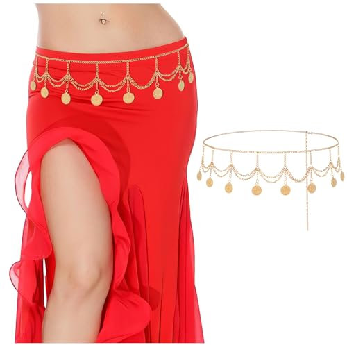 WERFORU Damen Retro Kette Münze Gürtel Fransen Bauchtanz Gürtel Metall Taille Gürtel Hüfte Gürtel, Körper Kette für Frauen Dance Party