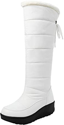 Stivali sopra il ginocchio, da donna, imbottiti, invernali, in pelle, con plateau, bianco, 38 EU
