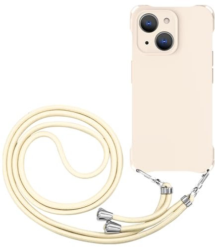 CAROKI Crossbody iPhone 14 Case, Lanyard Protective Liquid Silicone Case with Adjustable Length Detachable Lanyard Rope Shockproof Hands-Free Phone Cover for iPhone 14 6.1-White