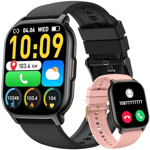 Smartwatch Uomo Donna, 2.1 Orologio Fitness con Effettua/Risposta Chiamate, 130+ Sportive Fitness Tracker, Sonno Cardiofrequenzimetro, Contapassi Impermeabil IP68 Smart Watch+Cinghia di Ricambio