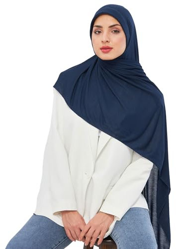 dscarf Hijab-Schal für Muslimische Frauen | Sofort Machbarer Jersey-Kopfschal | Fertig Genähter Jersey-Turban | Mode für Muslimische Frauen (Marine Blau)