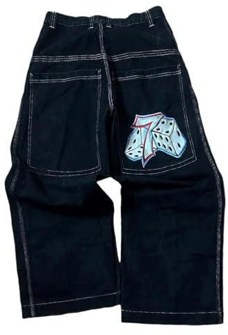 ORANDESIGNE Jeans Y2K Homme Taille Basse Printed Pants Pantalon Unisexe Pantalon Cargo Décontracté Imprimé Hippie Streetwear R Noir S