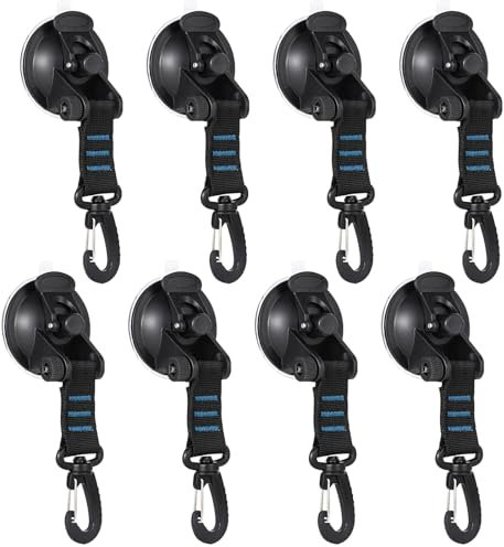 GGesii 8 Stücke Saugnapf Camping Set, 360° Drehbare Auto Saugnapfhaken, Saugnapf Anker Extra Starke mit Befestigung, für Camping- und Outdoor-Aktivitäten, Dachzelte, Autos und Wohnmobile (Blue)