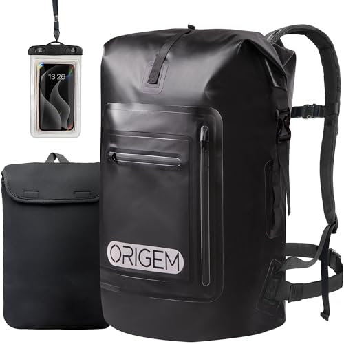 Origem Waterproof Backpack, 35L/55L/85L Dry Bag Rucksack Roll Top with Padded Back Panel and shoulder Straps & Waterproof Phone Bag & Laptop Case, Waterproof Bag for Paddleboarding, Swimming, Kayaking
