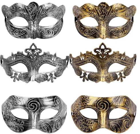 MUNSKT 6 Stück Venezianische Maskerade Maske Maskerade Gesichtsmaske Masken Männer Roman Centurion Gladiator Sparticus für Kostümball,Party, Maskenball,Maskerade Karneval Party Maske