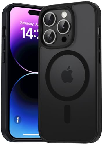 Natiiozie Magnetisch Hülle Kompatibel mit iPhone 14 Pro Max, Matt Handyhülle Kompatibel mit MagSafe, Stoßfest Kratzfest Schutzhülle Nie Vergilbung Rückseite Dünn 6.7 Zoll Case Schwarz