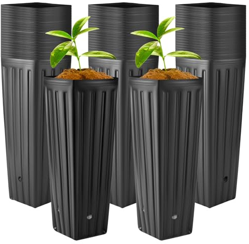 Nuenen 30 vasi alti in plastica per piante da vivaio, per piantine nere, contenitori per piante da fiori, con fori di drenaggio, per giardinaggio interno ed esterno (30 cm di altezza x 9,9 cm di