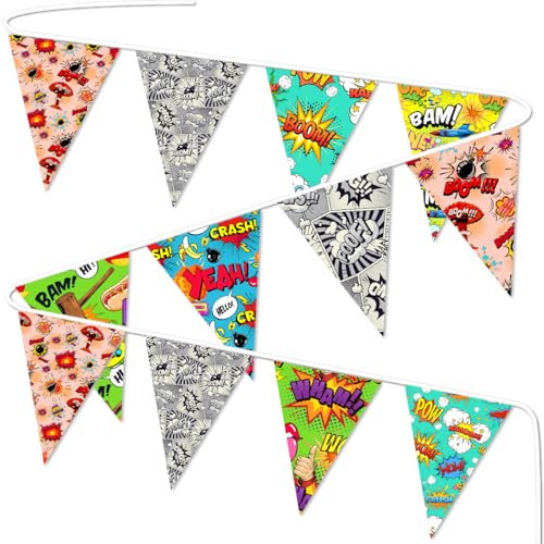 Superhelden-Partydekor-Banner Flaggen, Superhelden-Fans Geburtstagsbanner mit lebendigen Comicbuch-Designs, Superhelden-Action-Schild-Flaggen für Helden-Fans