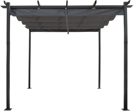 Pérgola de aluminio con techo retráctil, 3 x 4 m, color gris