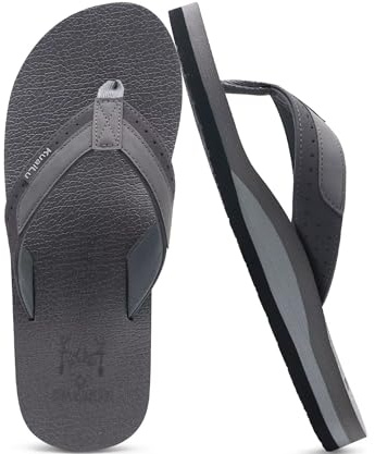KuaiLu Leather Flip Flops Men Arch Support Thong Sandals Shower Full Gray 7