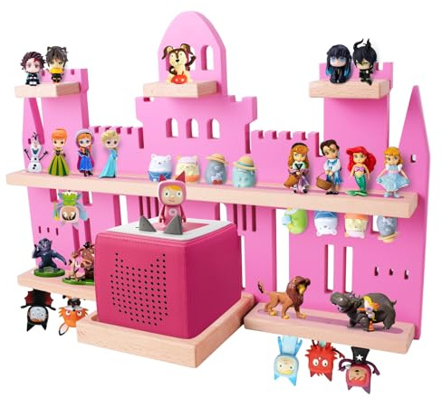 Givilio Tonie Regal Schloss für Toniebox, wandmontiertes Tonie-Regal-Set, Tonie-Figuren, Tonie-Aufbewahrung, magnetische schwebende Holzregale, kompatibel mit Toniebox für Kinderzimmer (Rosa)