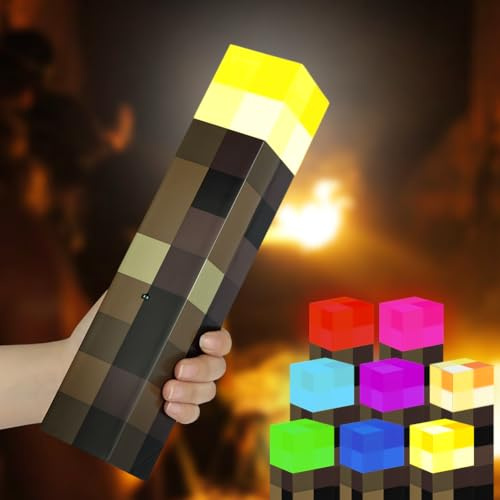 HOTUT LED Craft Fackel Lampe, 11 Zoll Wall Fackel Nachtlicht mit 8 Farbe und Sound, Timer Fernsteuerbar USB-Aufladbar für Nachttischlampe mit 3 Gang Dimmbar, LED Fackel Wall Geschenk für Gamer