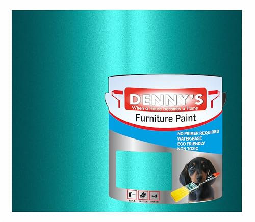 Metallic Water-Based Furniture Paint Satin Finish, No Primer Required, Interior/Exterior Non Toxic Eco Friendly 250ML Plastic, Metal & Wood Fast Drying (Turquoise Green Metallic)