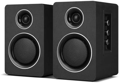 Computer Speakers for Desktop PC, Active Bookshelf Speaker with 3‘’ Carbon Fiber Woofer and Silk Film Tweeter ,Supports Bluetooth 5.3, USB-C, AUX/RCA Input for Record Player TV - Black Stereo Set