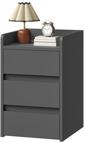 DWVO 3 Schubladen Nachtisch mit Ladestation, Kommode mit 2 USB Anschlüssen, Steckdose & wasserfester Oberfläche, 35x40x59 cm, Grau