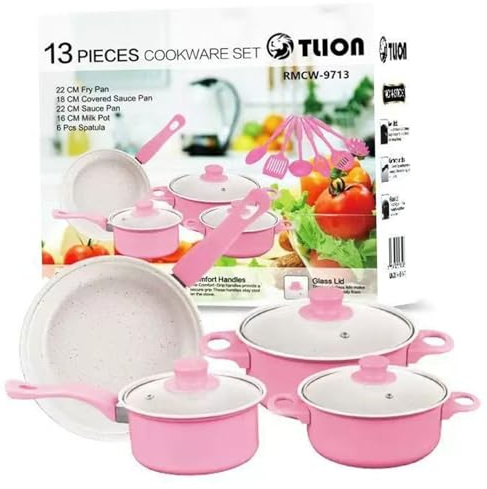Cookware Set Cast Iron Pots and Pans Set 13PCS Non Stick Cute Cookware Includes Lids Induction with Comfort Handle Pfoa Free