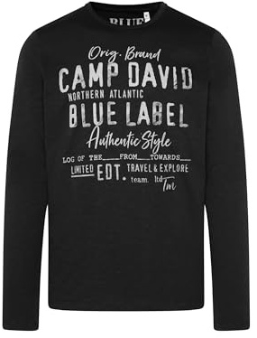 Camp David Herren Longsleeve mit Label Print im Used Look
