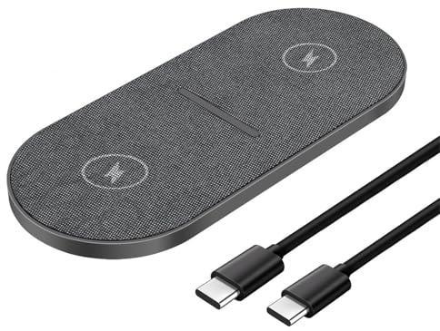 Chargeur Induction Double 20W Chargeur sans Fil 2 en 1 Charge Rapide pour iPhone 17 Pro Max/16 Pro/15/14/13/12/11/XS/XR/8 Plus,AirPods,Samsung Galaxy S26/S25/S24/S23/S22/S21,Note20/10,Galaxy Buds