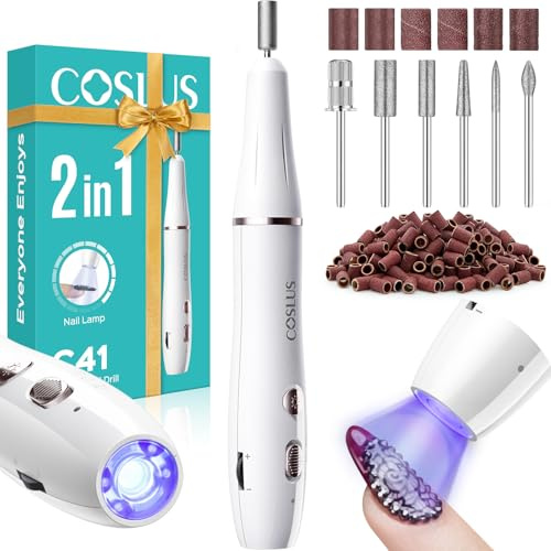 COSLUS C41 Cordless Electric Nail Drill File 2 in 1 with Lamp for Polish