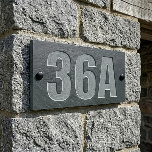 Personalised Deep Engraved Natural Slate House Number Gate Sign | House Number Plaque,Custom Front Door, Outdoor Address Plate,10mm Thick, Weatherproof Stone