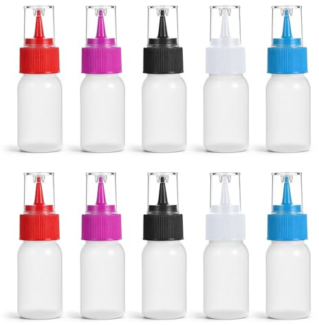 Zyghjort 10PCS Squeeze Writer Bottles 30ml Plastic Icing Bottles for Cake | Fine Nozzle,Reusable,Easy to Clean Decorating Supplies for Royal Icing Mix Food Coloring Condiment Paint, 5 Colored Caps